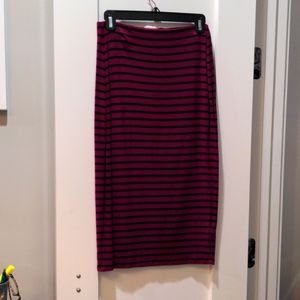 Pink and black striped midi skirt